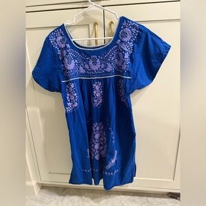 Blue Dress with Purple Embroidery
